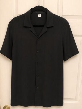 XL SATIN ASOS Men's party Black Short Sleeve Button-Up Shirt, summer Casual